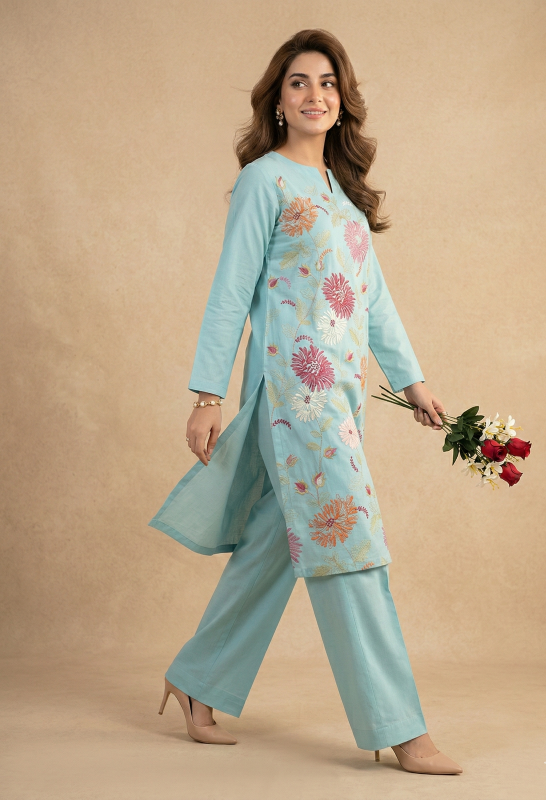 Aqua Embroidered Lawn 2-Piece Suit