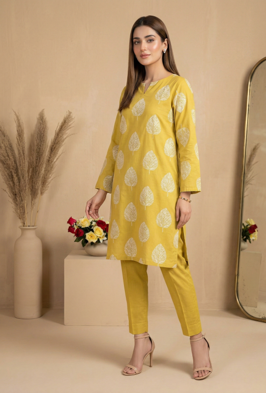 Vibrant Mustard Yellow Embroidered Lawn 2-Piece Suit
