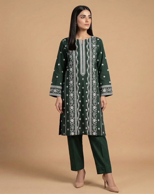 Dark Emerald Embroidered Lawn 2-Piece Suit