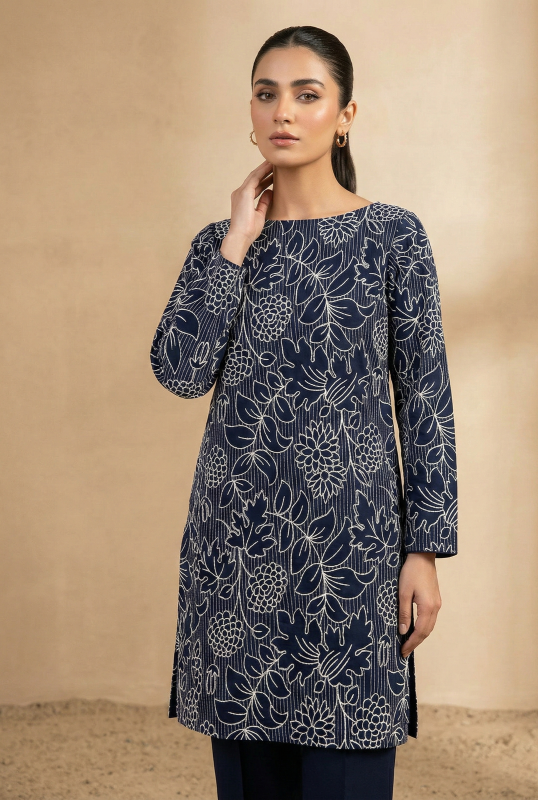 Navy Blue Embroidered Lawn 2-Piece Suit