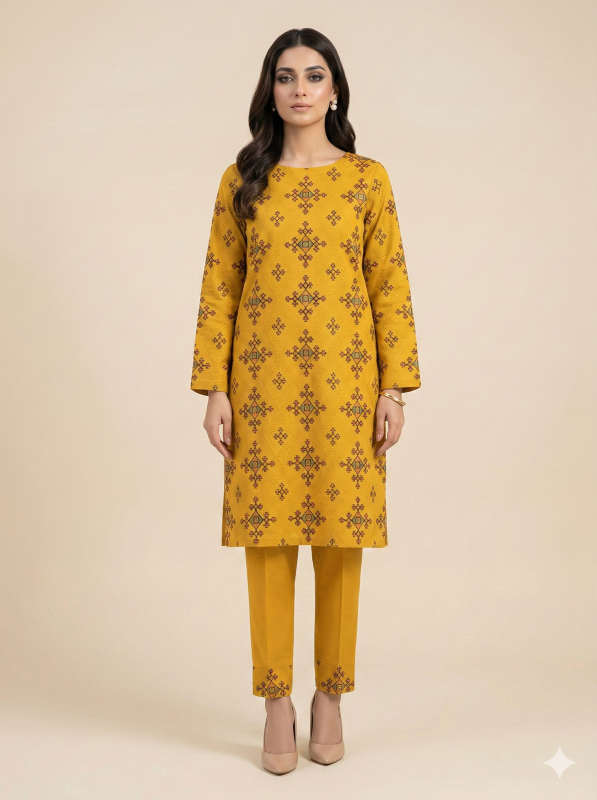 Mustard Geometric 2-Piece Lawn Suit