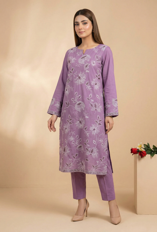 Mauve Embroidered Lawn 2-Piece Suit