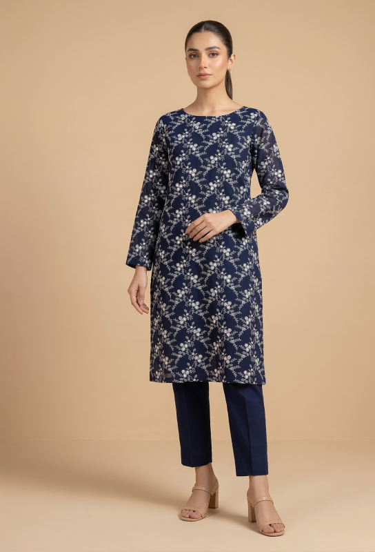 Navy Blue 2 Piece Pure Lawn Embroidered with 9mm Soft Luxury Fabric
