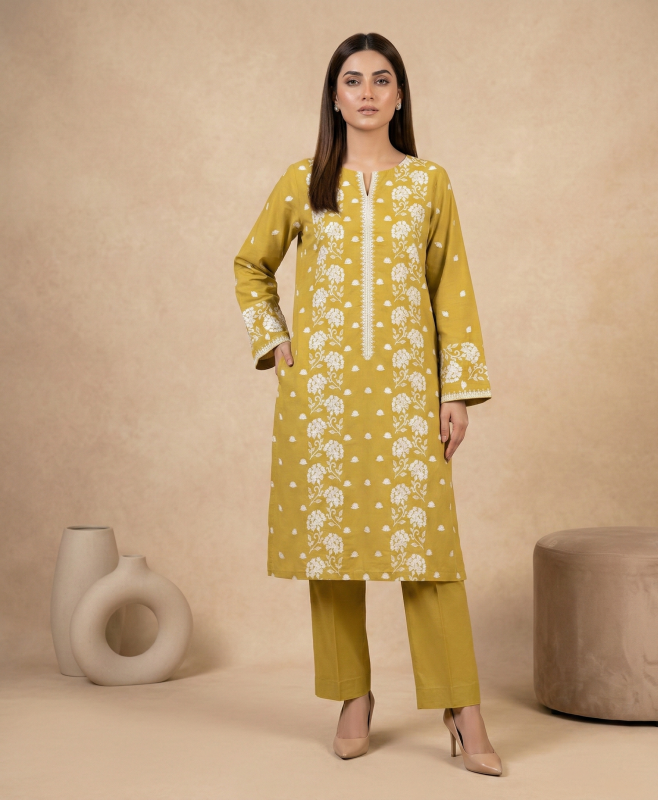 Vibrant Mustard Yellow Embroidered Lawn 2-Piece Suit