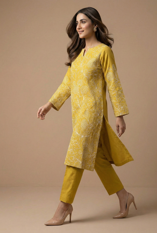 Mustard Yellow Embroidered Lawn 2-Piece Suit