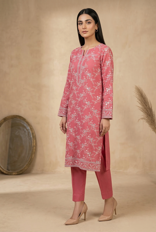 Deep Pink 2 Piece Pure Lawn Embroidered with 9mm Soft Luxury Fabric