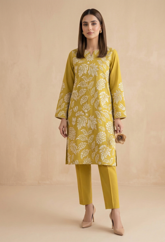 Olive-Toned Yellow Embroidered Lawn 2-Piece Suit