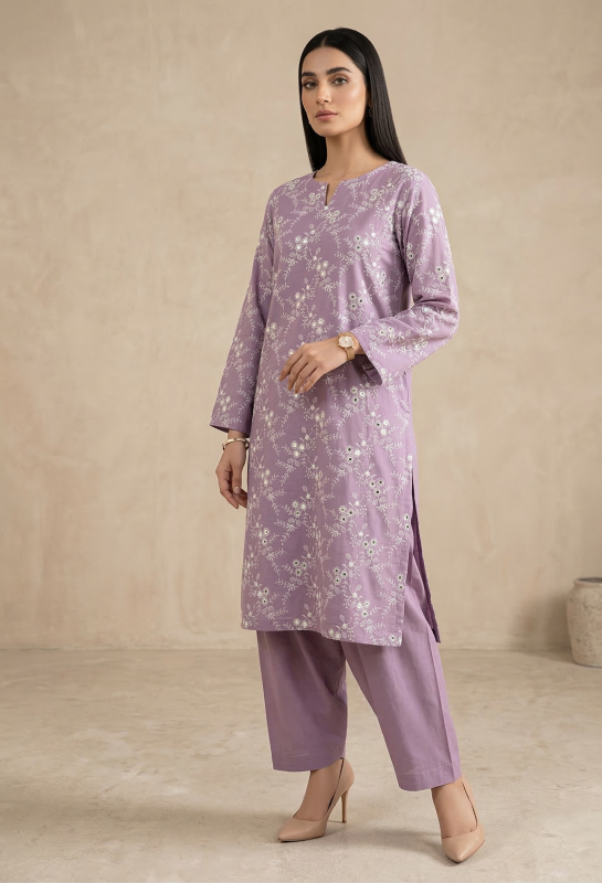 Dusty Purple 2 Piece Pure Lawn Embroidered with 9mm Soft Luxury Fabric