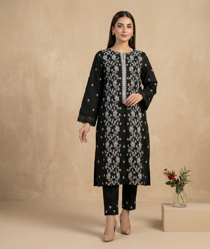 Raven Black Embroidered Lawn 2-Piece Suit