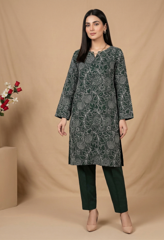 Bottle Green Embroidered Lawn 2-Piece Suit