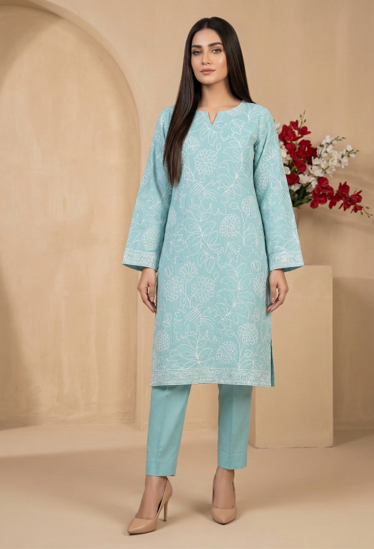 Soft Aqua Embroidered Lawn 2-Piece Suit