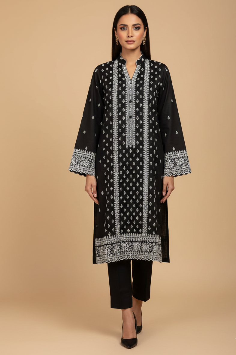 Jet Black Embroidered Lawn 2-Piece Suit