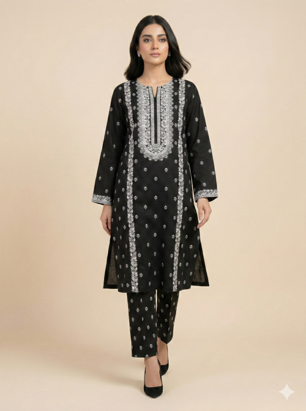 Black Elegance 2-Piece Lawn Suit