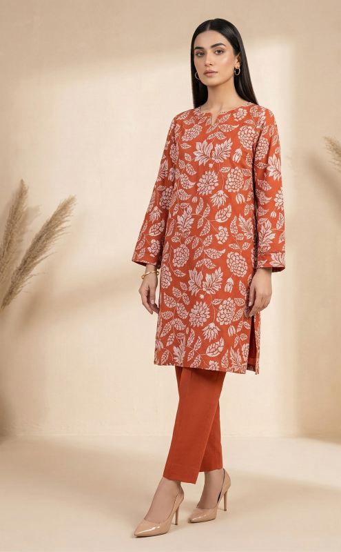 Burnt Orange Embroidered Lawn 2-Piece Suit